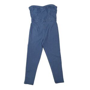 NEW LOOK‎ Women's Strapless Stretch Denim Jumpsuit Large Skinny Ankle Zipper NWT